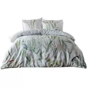 Paoletti Aaliyah Botanical Duvet Cover Set (Single) (White/Green/Grey) - White/Green/Grey