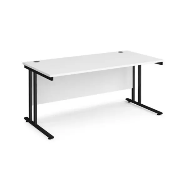 Office Desk 1600mm Rectangular Desk With Cantilever Leg White Tops With Black Frames 800mm Depth Maestro 25