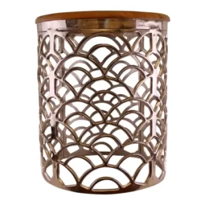 Decorative Silver Metal Side Table wth A Wooden Top