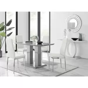 Furniturebox UK - Furniturebox Imperia 4 High Gloss Grey Modern Dining Table And 4 White Milan Faux Leather Dining Chairs With Silver Legs Diamond