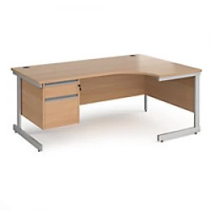 Dams International Right Hand Ergonomic Desk with Beech Coloured MFC Top and Silver Frame Cantilever Legs and 2 Lockable Drawer Pedestal Contract 25 1