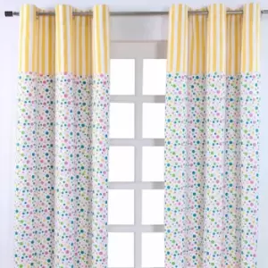 Homescapes - homecapes Multi Polka Dots Ready Made Eyelet Curtain Pair, 137 x 228cm Drop - Yellow