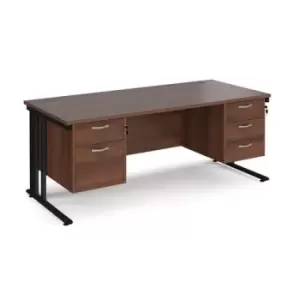 Office Desk Rectangular Desk 1800mm With Double Pedestal Walnut Top With Black Frame 800mm Depth Maestro 25 MCM18P23KW