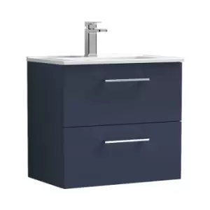 Nuie Arno Matt Electric Blue 600mm Wall Hung 2 Drawer Vanity Unit with 18mm Profile Basin - ARN1724B - Electric Blue