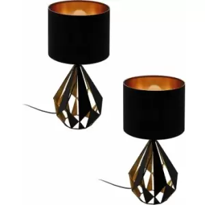 Loops - 2 pack Table Lamp Desk Light Black Shade & Copper Geometric 1x 60W E27