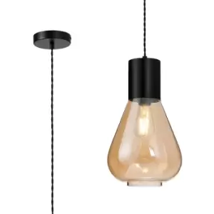 Corinth Narrow Ceiling Pendant, E27, Satin Black, Amber Glass