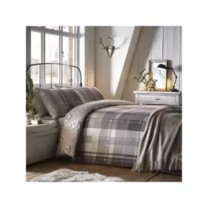 Dreams & Drapes Colville Check Printed Reversible Duvet Cover Set, Grey, Double