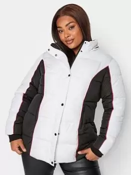 Yours Colourblock Padded Jacket - Mono, Black, Size 16, Women