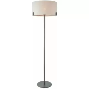 Loops - Floor Lamp Light Brushed Bronze & Natural Linen 60W E27 Base & Shade