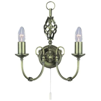 Searchlight Zanzibar - 2 Light Indoor Candle Wall Light Antique Brass, E14