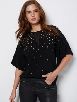 Mint Velvet Star Embellished Top - Black, Size XL, Women