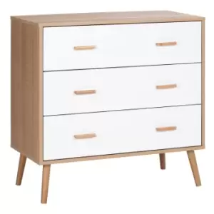 Homcom Chest Of 3 Drawers White And Natural Wood Angled Legs