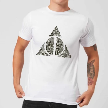 Harry Potter Deathly Hallows Text Mens T-Shirt - White - XS