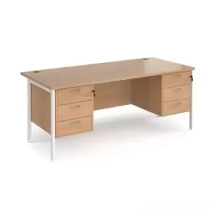 Office Desk Rectangular Desk 1800mm With Double Pedestal Beech Top With White Frame 800mm Depth Maestro 25 MH18P33WHB