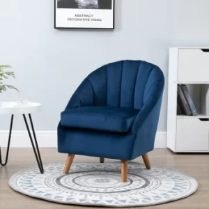 HOMCOM Decadent Single Lounge Chair in Velvet-Look Upholstery w/ Wooden Legs Navy