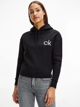 Calvin Klein Logo Cropped Hoodie - Black, Size S, Women