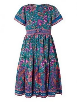 Monsoon Girls S.e.w Paisley Print Midi Dress - Teal, Size 3 Years, Women