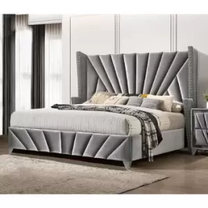 The Premiere Upholstered Beds - Plush Velvet, Super King Size Frame, Grey - Grey