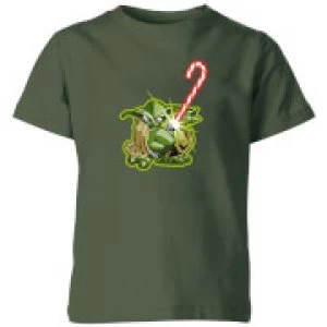 Star Wars Candy Cane Yoda Kids Christmas T-Shirt - Forest Green - 11-12 Years