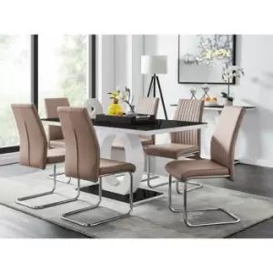 Furniturebox UK - Giovani High Gloss And Glass Dining Table And 6 Cappuccino Grey Lorenzo Chairs Set - Cappuccino