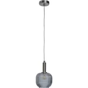 Minisun - Brushed Chrome Hanging Ceiling Light Fitting with Ribbed Smoked Glass Shade