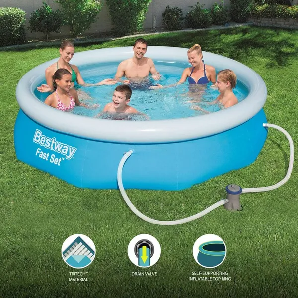 Samuel Alexander Bestway 3.05m x 0.76m Fast Set Water Paddling Swimming Pool Set with Pump Blue