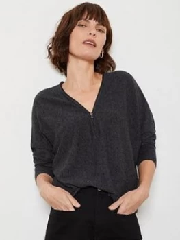 Mint Velvet Zip Batwing Jumper - Dark Grey, Size L, Women