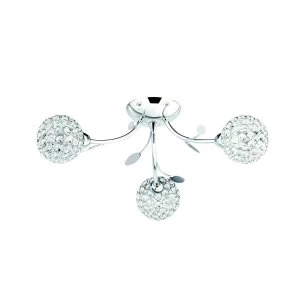 3 Light Semi Flush Multi Arm Flower Design Ceiling Light Chrome and Glass, G9