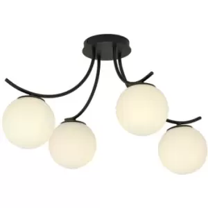 Emibig Boston Black Multi Arm Globe Ceiling Light with White Glass Shades, 4x E14