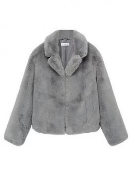 Mango Teen Girls Faux Fur Coat - Grey