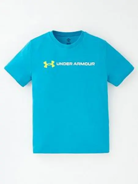 Under Armour Junior Boys Logo Wordmark T-Shirt - Blue/White, Blue, Size S