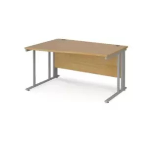 Office Desk Left Hand Wave Desk 1400mm Oak Top With Silver Frame Maestro 25 MCM14WLSO