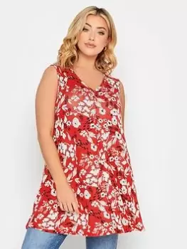 Yours Pleat Front Floral Vest - Red, Size 16, Women