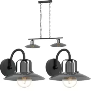 Ceiling Pendant Light & 2x Matching Wall Lights Black Nickel Shade Modern Chain