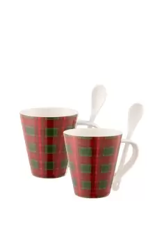 Hot Chocolate "Poinsettia" Mugs & Spoons Set of 2