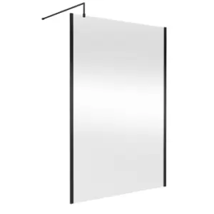 Hudson Reed 1400mm Black Outer Framed Wetroom Screen With Support Bar - Brushed Brass