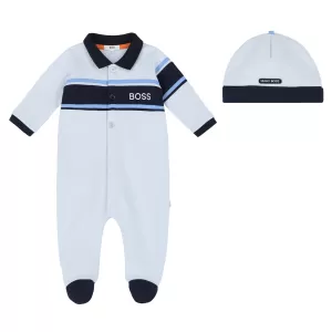 Hugo Boss Baby Boys' Pyjama Babygro & Hat Set - Pale Blue - 3-6 months