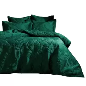 Paoletti Palmeria Velvet Quilted Duvet Cover Set (Single) (Emerald Green)