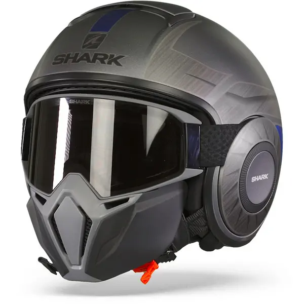 Shark Street Drak Tribute Rm Mat Anthracite Chrom Blue AUB Jet Helmet XS