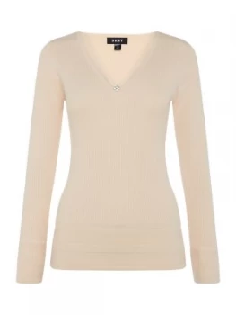 DKNY Long sleeve deep v neck jumper Light Pink