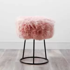 Native Natural Blush Pink Metal Sheepskin Stool