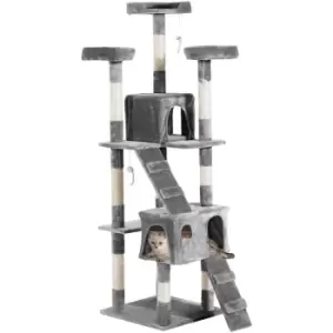 PawHut Cat Tree Scratcher Activity Centre, Condo Scratching Post Toy Bed - Grey