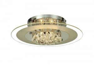 Flush Ceiling Round 6 Light Polished Chrome, Glass, Crystal