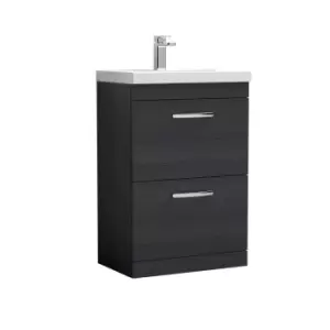 Nuie Athena 600 Floor Standing 2-drawer Vanity & Mid-edge Basin - Black Woodgrain