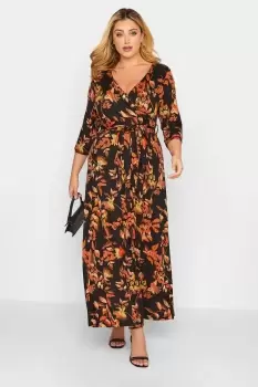 Leaf Print Maxi Wrap Dress