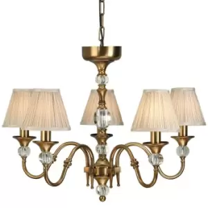 Diana Ceiling Pendant Chandelier Antique Brass & Beige Pleat Shade 5 Lamp Light