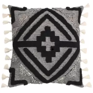 Kalai Tuft Tasselled Cushion Black / 45 x 45cm / Polyester Filled