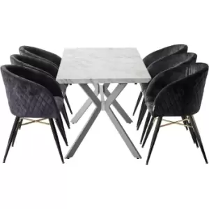 7 Pieces Life Interiors Vittorio Blaze Dining Set - a White Extendable Rectangular Wooden Dining Table and Set of 6 Black Dining Chairs - Black