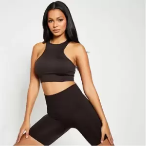 I Saw It First Seamless Active Racer Neck Crop Top - Brown