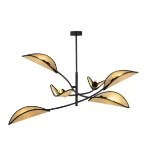 Emibig Lotus Black Multi Arm Semi Flush Ceiling light with Brown Fabric Shades, 6x E14